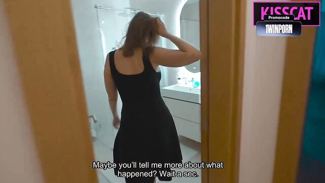 KissCat in tight black dress, teasing in bathroom mirror, 18-25 trailer