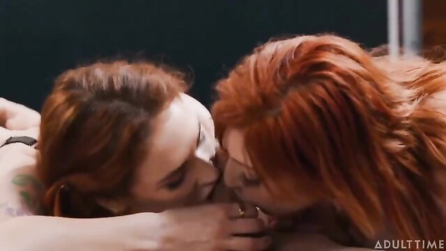 Lauren Phillips and Siri Dahl redhead lesbians kissing passionately