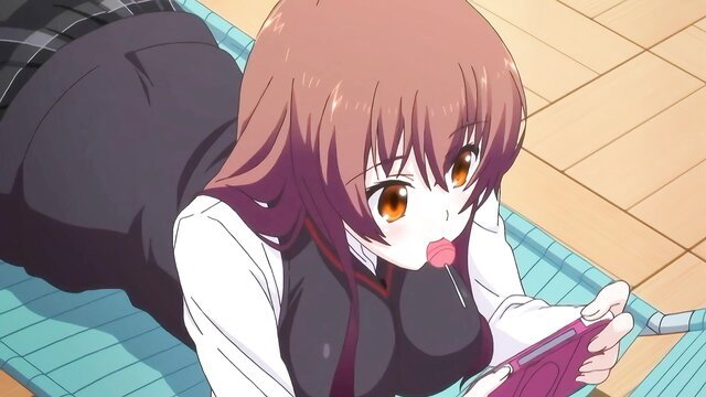 Sexy anime teen with big tits sucking lollipop in skirt, Tenioha hentai