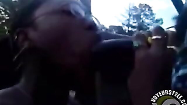 Black slut sucking horny cock outdoors amateur blowjob