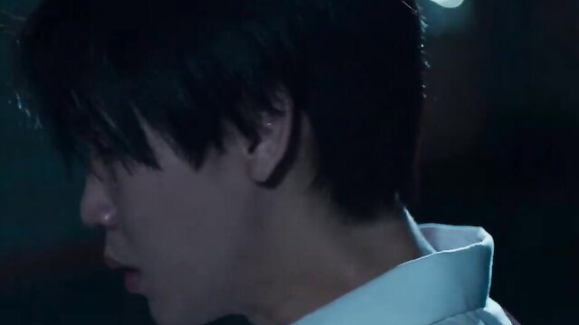 Handsome Asian twink in white shirt profile, boys love closeup