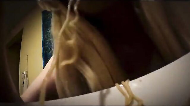 Blonde fiance vore fantasy, hair strands over white tub edge