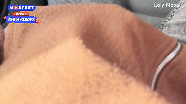 LolyNebel closeup arm in fur cozy pose, robber blowjob tease