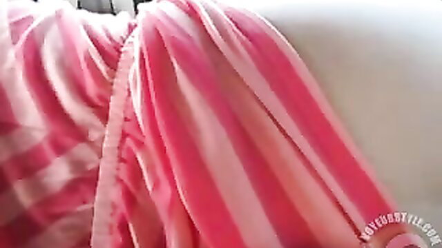 Pink striped lingerie on busty woman in amateur car cocksucker preview