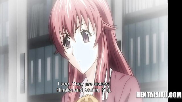 Pink-haired anime sisters Hinako and Matsuri in high school uniform hentai