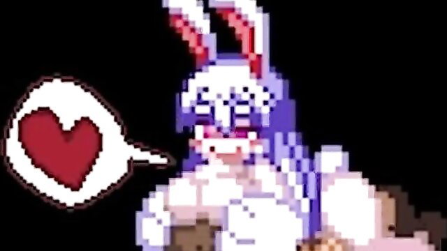 Pixel art bunny girl with huge tits groping breasts, heart eyes blush