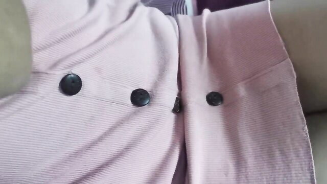 Pink dress tease closeup, sexy buttons undone, amateur softcore