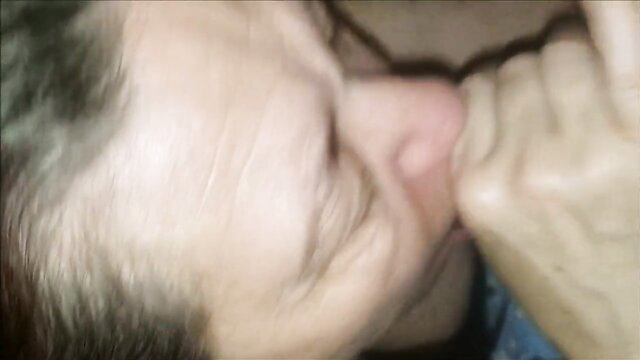 Elderly man kissing mature woman's breast in taboo dad granny scene