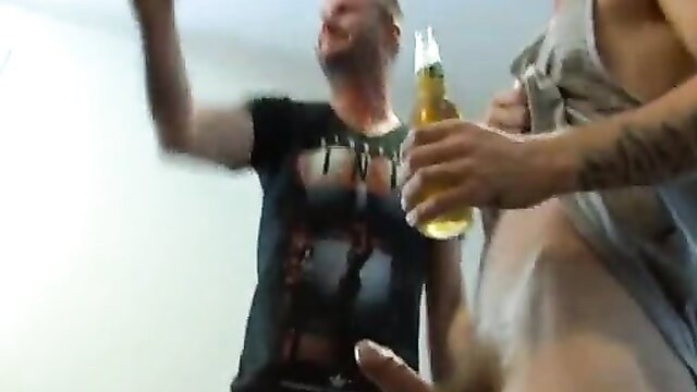 Str8 boyz Jacob & Dean shirtless beer chug dick out amateur bro fun