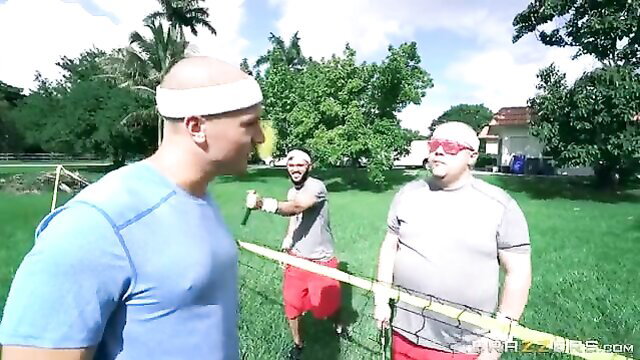 Skyla Novea orgy with busty beauty and muscular friends outdoors