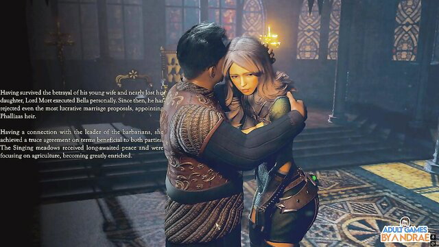 Princess Lilian hugged by lord in busty 3D hentai BDSM fantasy