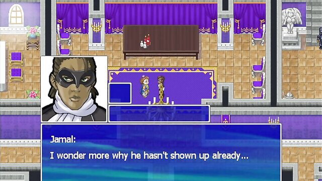 Jamal in anime hentai game waits for huge boobed Beatrix BBC pounding