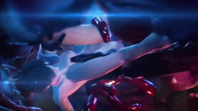 Anime 3D hentai babe in red heels double penetrated by tentacles