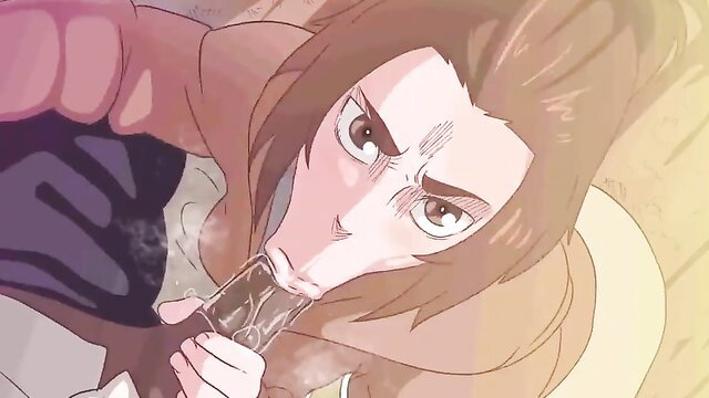 Gabi Braun intense anime blowjob on Eren Jaeger closeup