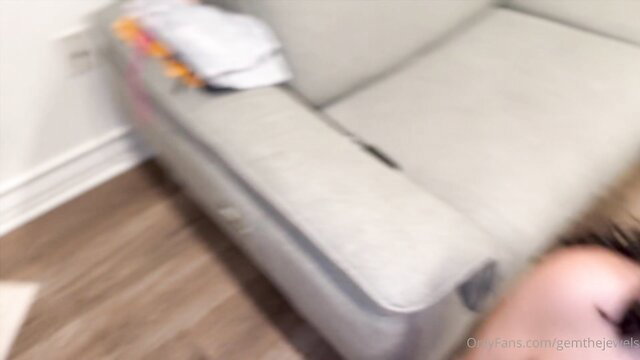 Gem Jewels maid bends over couch in sexy uniform