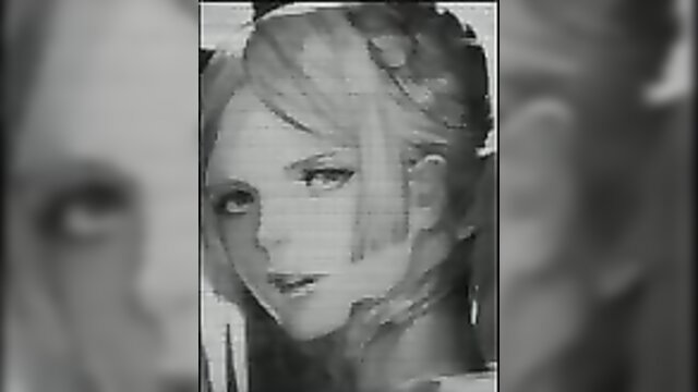 Glitchy anime blonde in sci-fi robot world closeup