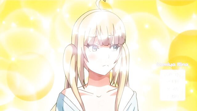 Blonde anime girl Konami Rika in glowing yellow light, uncensored hentai
