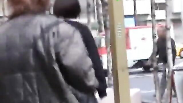 Hot Asian girl sharked in public at bus stop after tutor