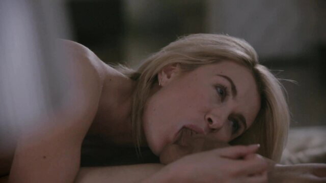 Gigi Allens giving hot blowjob, big tits wife on bed