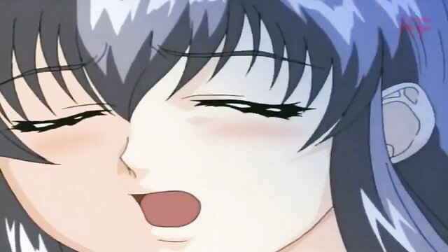 Closeup of seductive anime girl with blue hair, ahegao face, tongue out in hentai