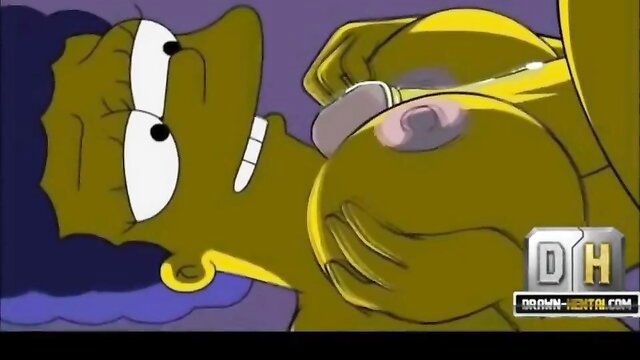 Marge Simpson cartoon tits squeezed with penis titfuck closeup