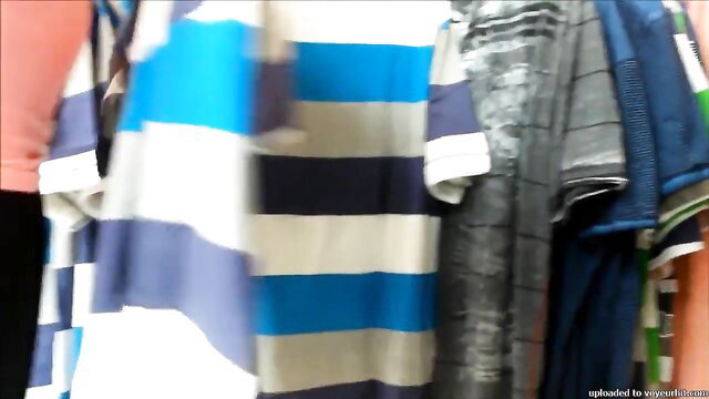 Young girl tight ass in colorful striped shirts, hidden cam spandex view