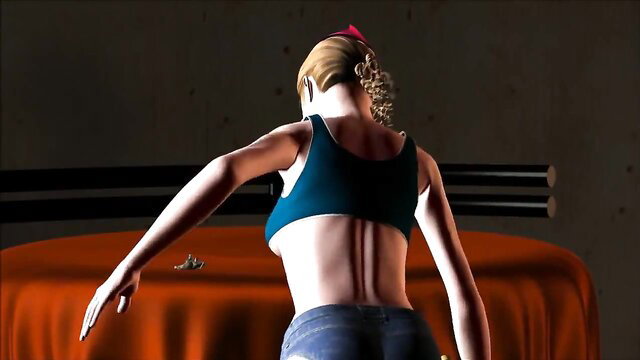 Giantess party girl in tight jeans bends over huge butt for shrunken man crush