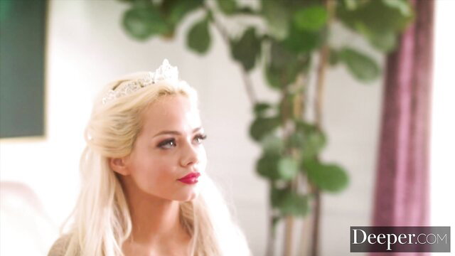 Elsa Jean in elegant updo and tiara, sultry gaze for Deeper fantasy