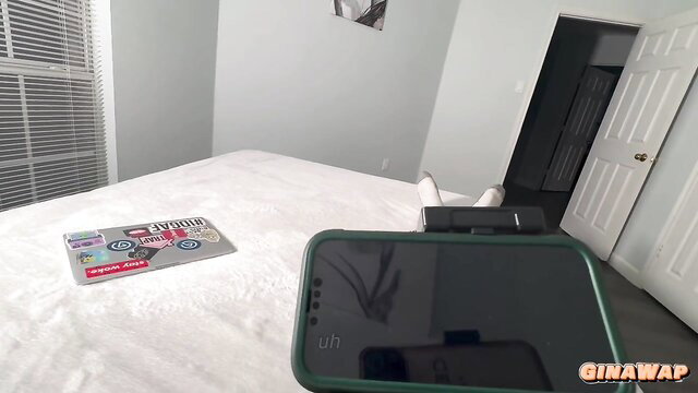 Gina Wap masturbates on bed caught by spy drone POV