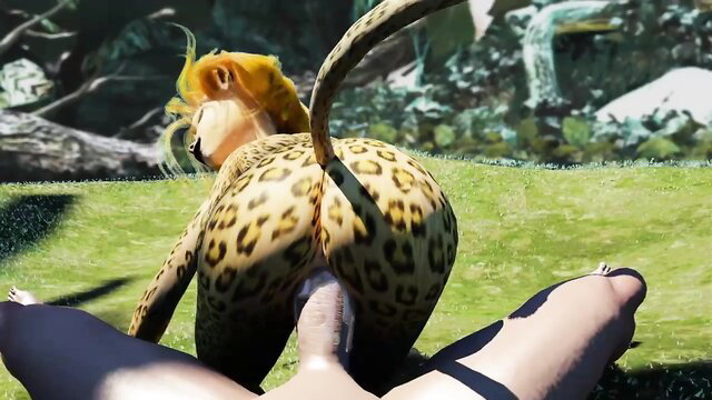 Sexy leopard girl anthro in doggy style POV jungle fuck