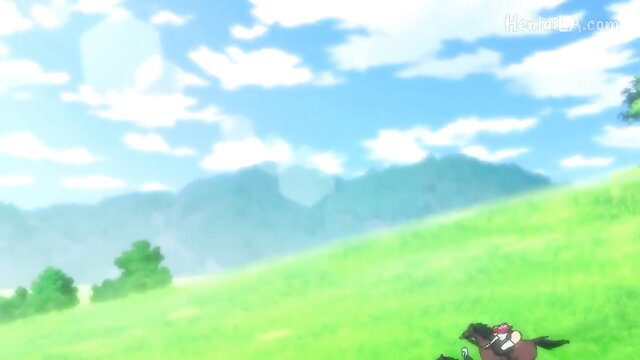 Anime hentai girl riding horse in sunny field emotional sex