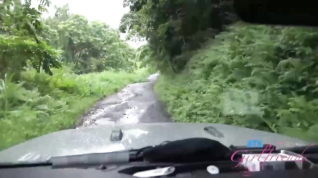 Alexia Anders in Hawaii jeep POV drive on muddy jungle trail