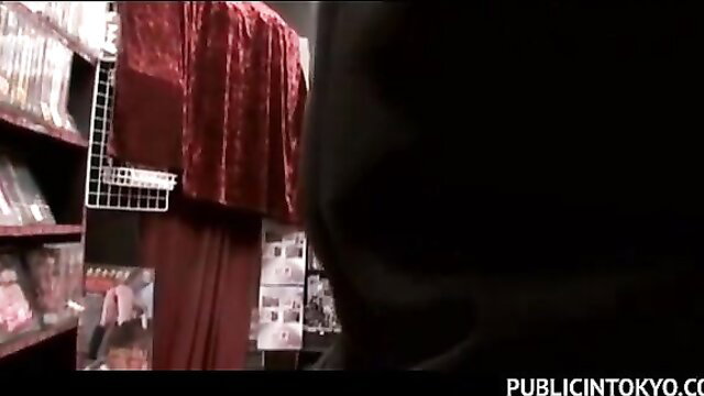 Japanese brunette schoolgirl nasty sex in library shelves