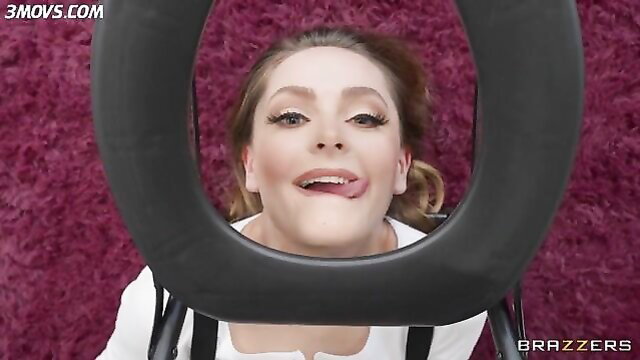 Bella Rolland sticks out tongue in ring light, Aften Opal licks ass