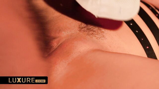 Hot couple in swinger club teases with lingerie and bulge closeup