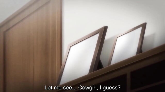Cowgirl guessing empty frames on shelf in hypnotic hentai moms JAV scene