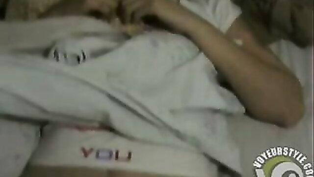 Man inspects pussy of sleeping Asian girlfriend in bed