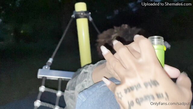 Angel Jules X handjob tease on playground swing at night