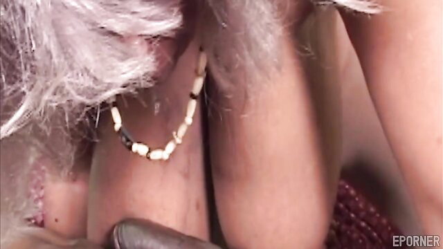 Black BBW Granny with gray hair sucks thick cock hardcore closeup