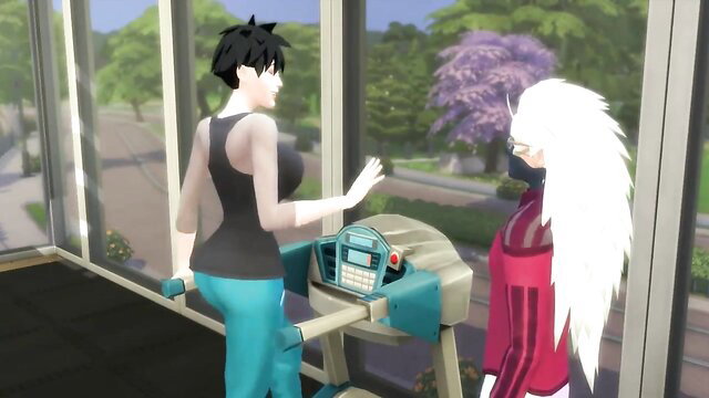 Videl seduces Madara at treadmill in tight gymwear anime hentai