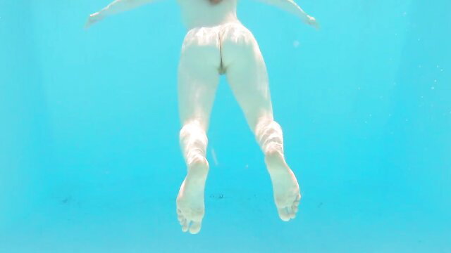 Ginger mermaid underwater footjob POV with flawless soles, long toes, red nails