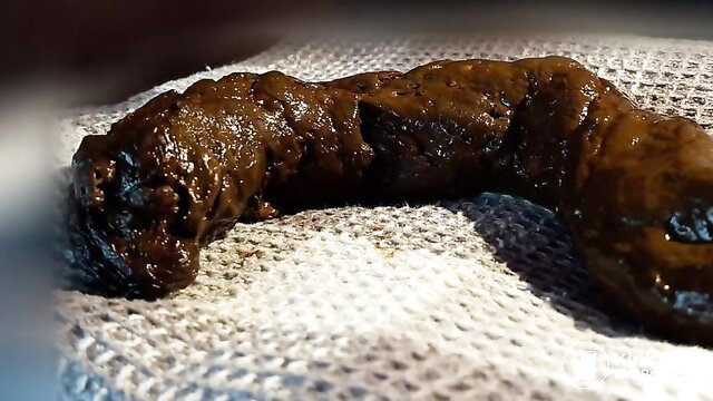 Closeup of woman's fresh turd on cloth in scat fetish video thumbnail