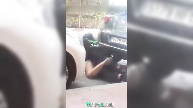 Desi wife caught cheating outdoors under car with lover by husband