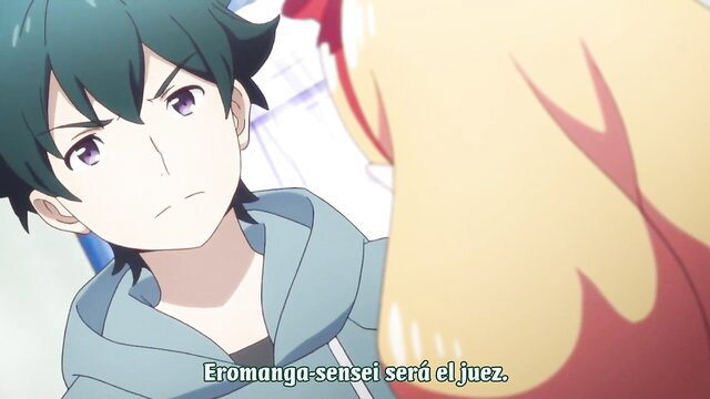 Eromanga Sensei anime hentai parody: green-haired guy faces dominant blonde imouto