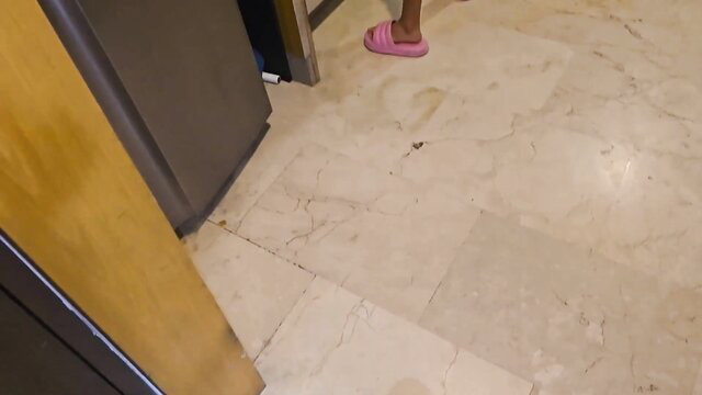 Kathy Lee69 in pink slippers by fridge, cheating hotwife tease