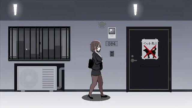 Hentai game Room 801 office lady in pencil skirt at door, full gallery