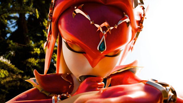 Mipha redhead Zora cosplay girl closeup face with sexy hand gesture