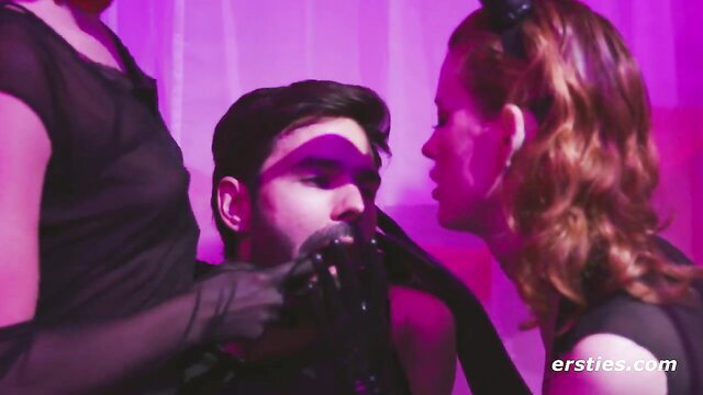 Two kinky redheads Dolly & Mia throat-fuck toyboy in gloves