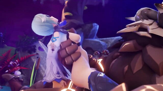 Genshin Impact Eula fucked by Lawachurl, lifted carry creampie