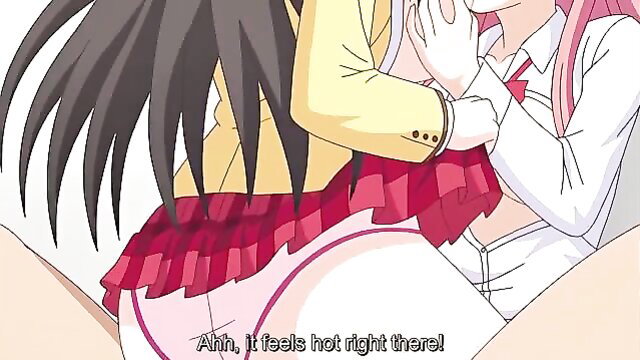 Hentai teens in school uniforms yuri embrace, hot pussy tease